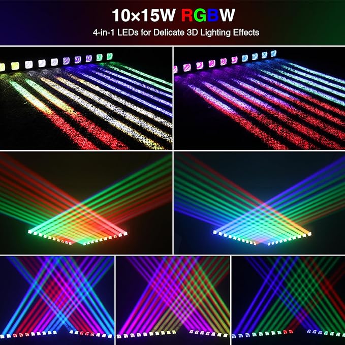 Betopper 10x15w RGBW Moving Beam LED Light Bar,10 Eye Stage Light Strobe Beam Like Spider RGBW 4IN1 DMX 512 & Sound Activated DJ Lighting for Theater KTV Club Ball Disco Event L1015(1)