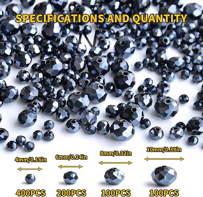 800Pcs 4/6/8/10mm Crystal Glass Beads for Jewelry Making Beads for Bracelets Necklace Pendants Making Supplies(Navy Blue)