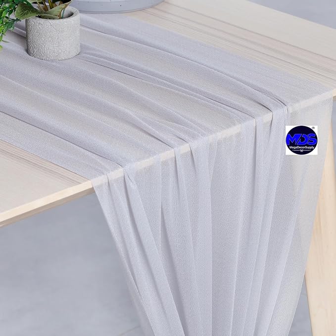 MDS 10 Pack 10ft Chiffon Table Runner 29 x 120 Inches Sheer Wedding Runner Romantic Rustic Table Runner for Wedding Decorations, Birthday Parties, Bridal Shower Party Arch Decor - Cool Gray