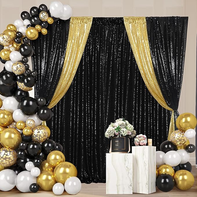Poise3EHome 2 Panels 4x8ft Black Sequin Backdrop,Upgrade Shimmer Backdrop for Wedding Decor,Party Photo Booths,Event Decorations