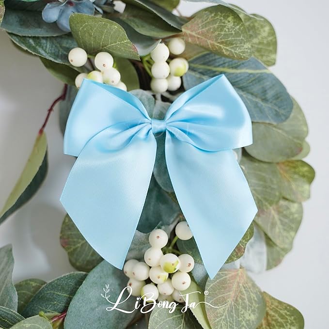 5'' Blue Bow Party Decorations Satin Bows, Twist Tie Bows for Treat Bags, Cake Pops, Pre-Tied Bow Premade Ribbon Bows for Crafts, Holiday Bows for Gift Wrapping, Wedding Decor-24 Counts