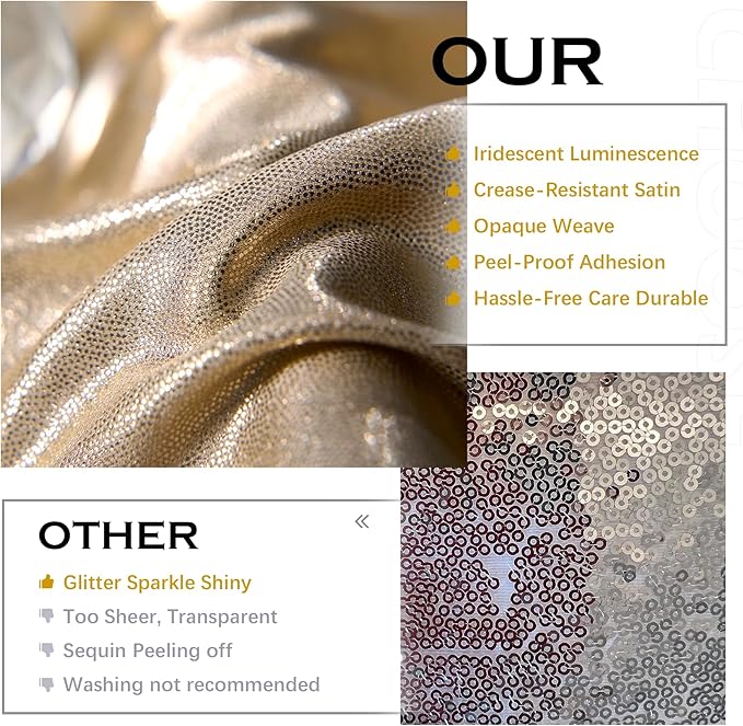 PartyVillage 20x10FT Champagne Gold Sequin Backdrop Curtain -4 Panels 5x10FT Wrinkle Free Shimmer Back Drop Cloth, Glitter Backdrop Drapes for Photography, Birthday, Wedding, Graduation Background