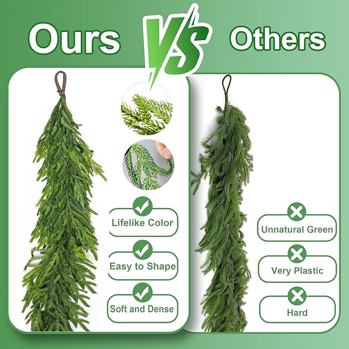 15FT Extra Full Christmas Garland Norfolk Pine Garland Realistic Artificial Christmas Greenery Garland for Mantle Stairs Railing Table Fireplace Wall Indoor Outdoor Holiday Xmas Decor Decoration