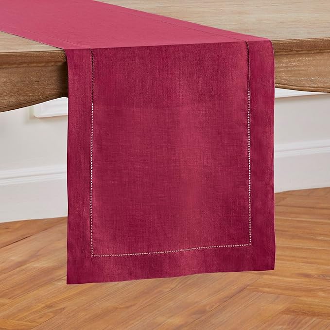 Solino Home Linen Beet Table Runner 90 Inches Long - 100% Pure Linen Hemstitch 14 x 90 Inch Table Runner for Dining, Fall, Autumn, Thanksgiving, Christmas, Holiday - Classic Hemstitch
