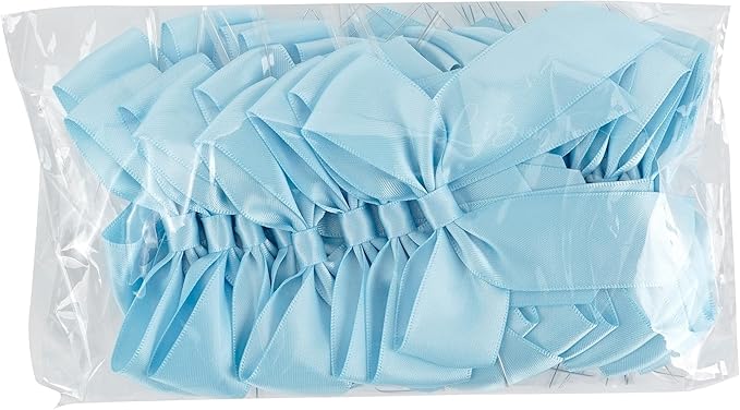 3.5" Blue Bow Satin Pre-Tied Bows for Gift Wrapping, Small Bows for Crafts, Premade Bows, Candy Apple Bows, Twist Tie Bows for Cake Decorating, Party Favor, Wedding Decoration-36 Counts