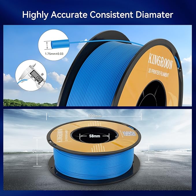 Kingroon PLA Filament 1.75mm 3D Printer Filament Blue Pla Filament 1kg Filament Dimensional Accuracy +/- 0.02mm, Fit Most FDM Printer,Light Blue