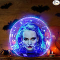 Halloween 14" Clear Acrylic Globe Decoration costume Set for Haunted House with 8.6" Neckless Opening with Blue String Lights 9.8ft Smooth Textured for Halloween