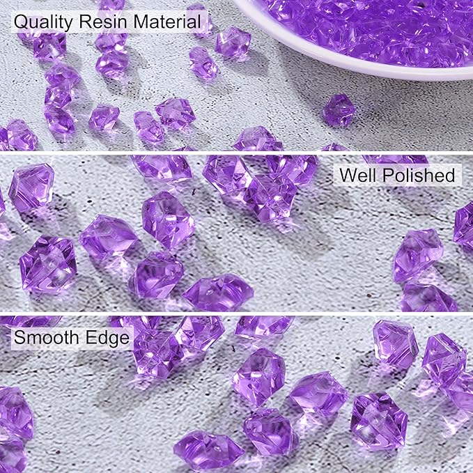 uxcell 1000pcs Fake Ice Rocks, Dazzling Clear Resin Crushed Ice Sparkling Fake Diamonds Gem Stones for Vases Fillers Table Scatter, Theme Party Favors, Purple