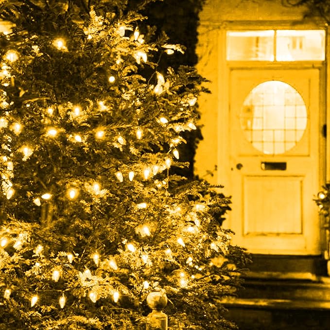 Dazzle Bright C6 Christmas String Lights, 100 LED 33 FT Waterproof Connectable Green Wire Fairy Lights, 8 Modes Christmas Lights for Indoor Outdoor Home Garden Yard Xmas Tree Decorations (Yellow)