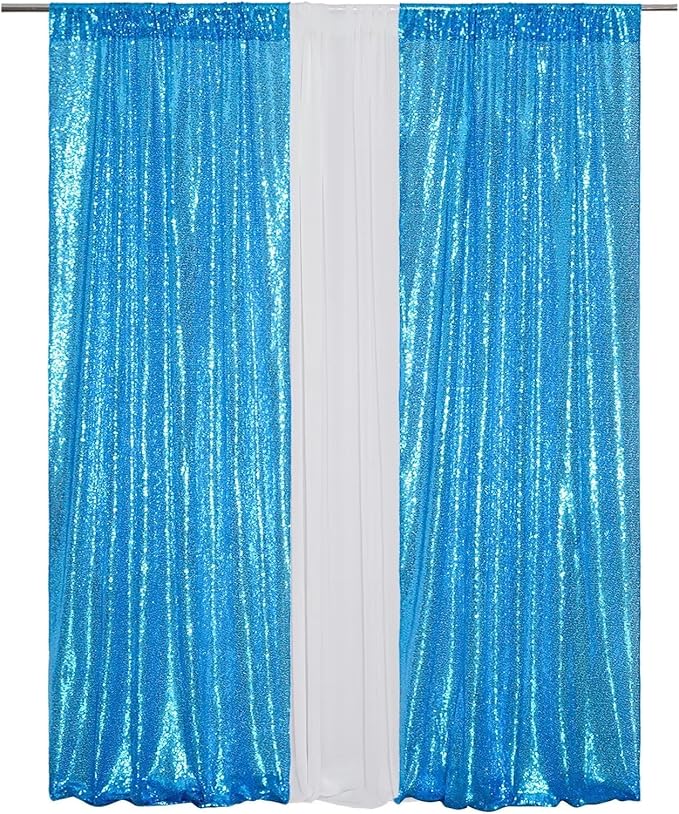 Eternal Beauty 2 PCS Sequin Backdrop Curtain, Sequin Wedding Backdrop for Christmas Party, Birthday (Turquosie 2FTx8FT)