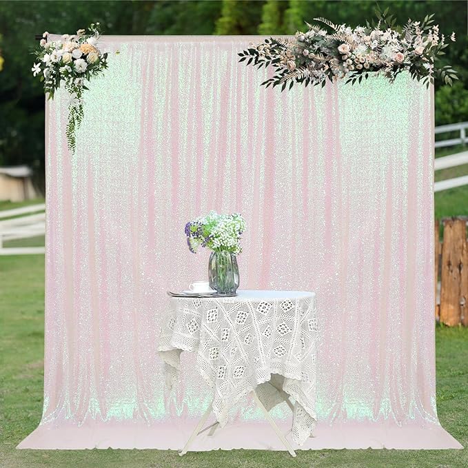 PartyDelight Sequin Backdrop Iridescent 6Ft x 8Ft Photograph Wedding Curtain Special Events