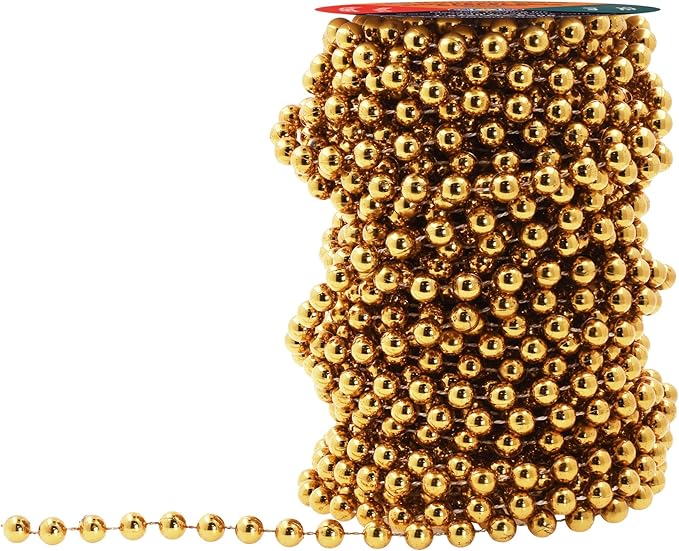 Mandala Crafts 8mm Faux Dark Gold Pearl Beads Roll - 20 Yards Strand of Fake Pearls Chain Garlands Spool String for Christmas Tree, Wedding, Party, Vases, DIY Decoration