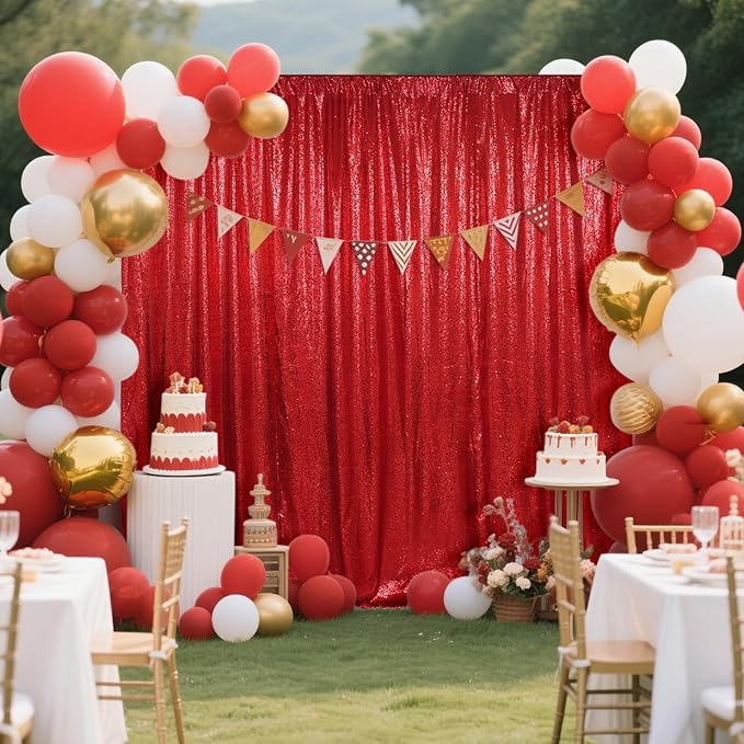 SquarePie Sequin Backdrop Curtain Not See Through Thick Glitter Background for Party 10FT x 10FT Red