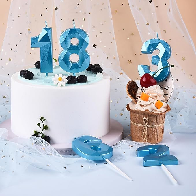 PHD Crystal Blue 2.76 Inch 2 Number Birthday Candles for Cake and Party Celebration