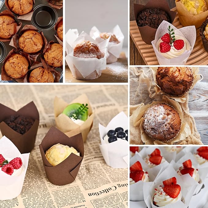 Tulip Cupcake Liners for Baking 200 Cups, Unbleached Parchment paper Muffin Liners, Upgraded Standard Cupcake Wrappers, Greaseproof Cup Cake Liner, Easy to Use in Party, Birthday, Christmas (Mix)