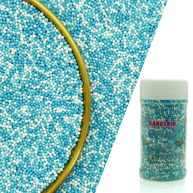 Edible Blue Series & White Sprinkles Candy 2mm Mini Pearls Cake Decorations Cupcake Toppers Cookie Decorating Perfect for Wedding Party Valentine Halloween Christmas Supplies 3OZ
