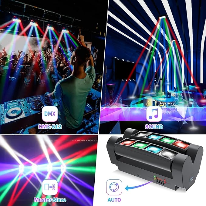 BETOPPER Stage Light, Moving Head DJ Light for Parties, RGBW 8x3W Spider LED Light, Sound Activated & DMX-512 Control for Party, Pub, Club, Wedding Event, Carnival Festival, Disco Stage Lighting