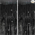 Tinsel Curtain Backdrop Black Birthday Party Decorations 2 Packs Glitter Foil Fringe Curtain Party Decor Streamers Photo Booth for Birthday Christmas Wedding Halloween Graduation Decorations