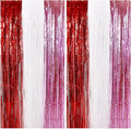 TONIFUL Valentine's Day Door Streamers,Red Pink and White Photo Booth Backdrop Metallic Streamers Foil Fringe Curtain for Birthday Valentine's Day Bridal Shower Engagement Party Decoration
