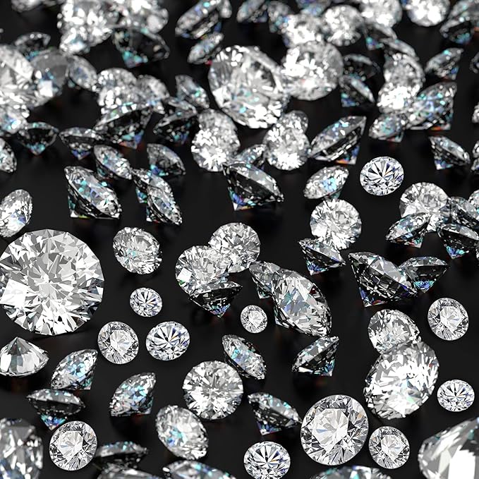 Hicarer 800 Pieces Diamond Decorations Acrylic Diamond Table Scatter Crystals for Table for Vase Fillers Party Decorations(12, 8, 6, 3, 2mm,Clear)