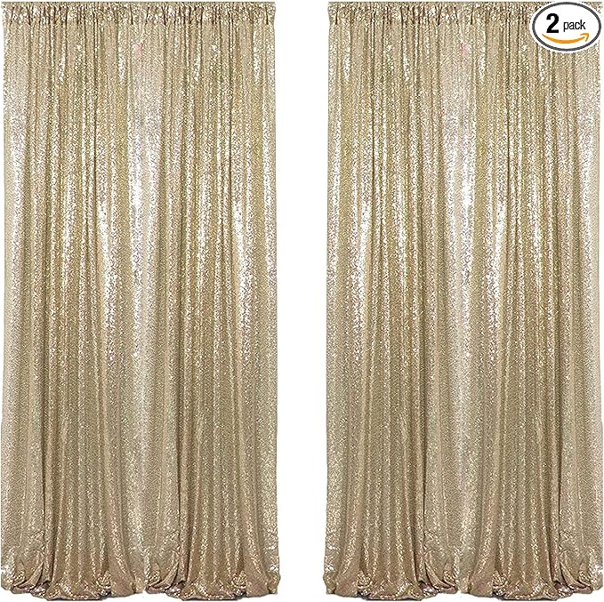 4FTx8FT Champagne Gold Sequin Backdrop Curtains 2 Panels Sparkly Background Drapes for Party