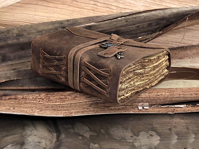 Vintage Leather Journal - Antique Handmade Leather Bound journal with deckle edge paper for Men And Women Diary - Leather Sketchbook - Drawing Journal Notebook - Great Gift (11.7X8.3)