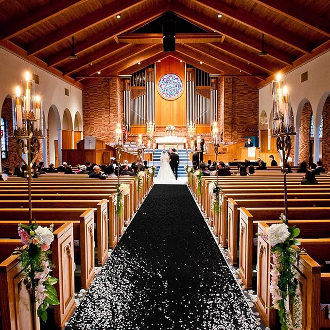 ShinyBeauty Aisle Runner Outdoor Wedding Aisle Runner for Wedding Sequin Aisle Runner Sequin Fabric Wedding Floor Runner Glitter Carpert Runner (4FTx30FT, Black)