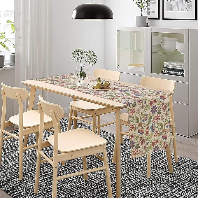 Spring Floral Table Runner, Boho Floral Pattern Natural Plant Table Decoration for Home Kitchen Restaurant Holiday Party,13in（33cm） W * 120in（305cm） L