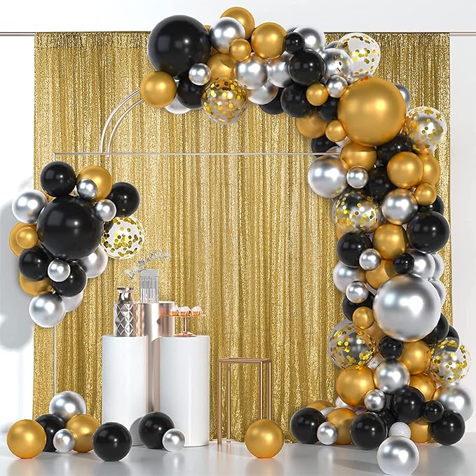 Hahuho Gold Sequin Backdrop Curtain, 2PCS 2FTx8FT Glitter Backdrop Curtain for Parties, Christmas, Wedding, Party Decoration（2 Panels, 2FT x 8FT, Gold