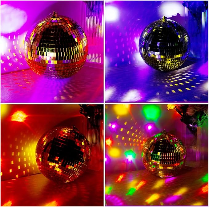 Mirror Disco Ball Decor, 6 inch Stage Mirror Balls Gold Disco Ball Ornaments Reflective Party Decorations with Hanging Ring for Birthday Christmas Wedding Home Room Decor (6inch, Gold)