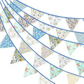jijAcraft 39Ft Triangle Bunting Banner, 42Pcs Tea Floral Party Bunting Cotton Fabric Flags Pennant Garlands for Birthday Party, Wedding, Baby Shower, Outdoor and Home Decorations (Blue)