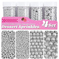 Silver Pearl Sprinkles for Cake Decorating, 11.3 Oz Edible Pearls Sugar 4 Sizes Gift Box Set for Baking Cookie Ice Cream Cupcake Toppings