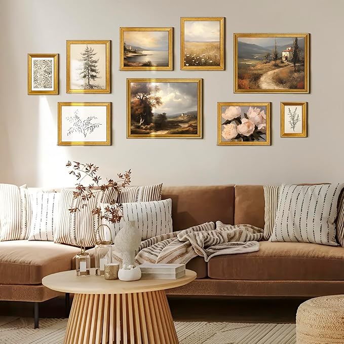 TWING 4x6 Gold Picture Frames Set of 6,Rustic Gold Frames Display Pictures 3x5 with Mat or 4x6 Without Mat,Tabletop Display and Wall Mounting Collage Photo Frame,Set for Wall Gallery