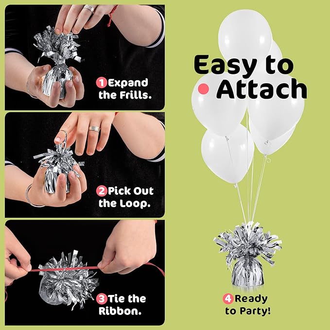 Silver Balloon Weights, Heavy Balloon Weight Pack of 12 Metallic Foil Weights for Balloons, Birthday Party & Wedding Table Centerpiece Ballon Weight 4.8’’ DIY Ballon Weights for Helium Balloons