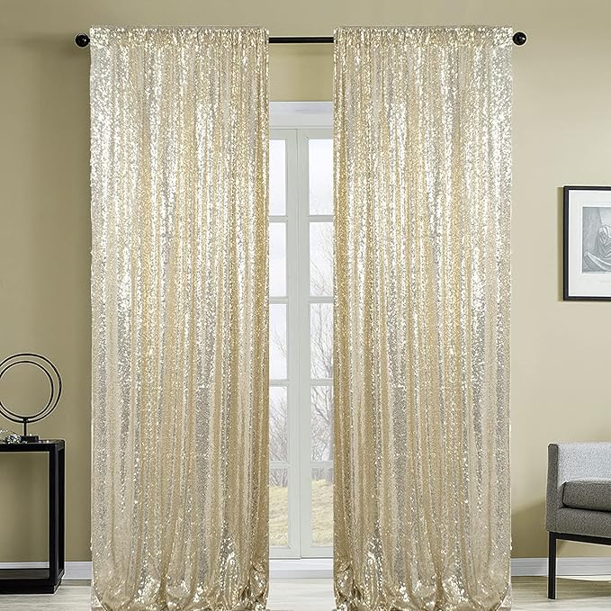 Champagne Sequin Backdrop Curtains 1 Panel 8FTx8FT Glitter Champagne Photo Backdrop Drapes Party Wedding Baby Shower Curtain Sparkle Photography Background