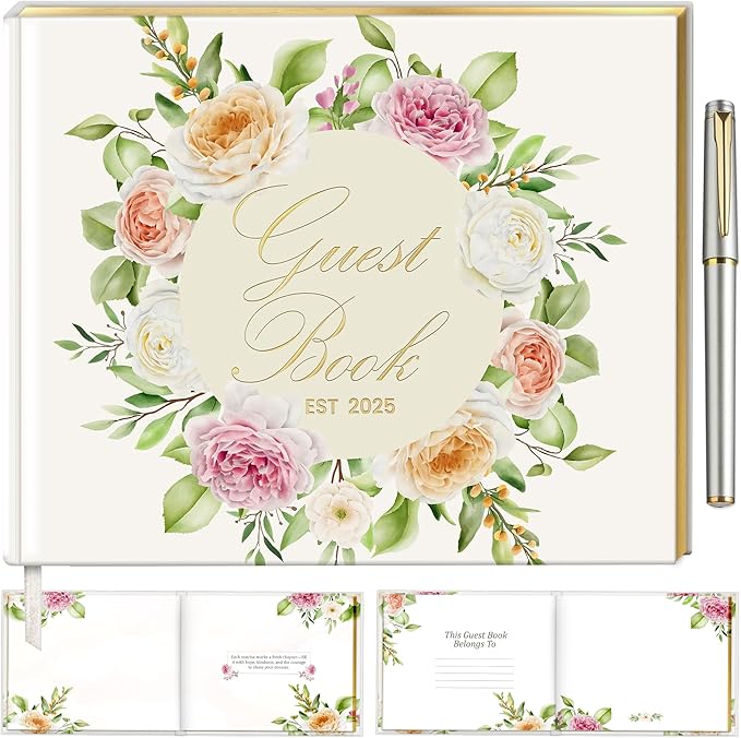 Wedding Guest Book with Pen and Stickers Included , Custom Guest Book Design 2025 , Guest Book Wedding Reception Size7.2" x 9.2" , Beautiful Wedding Guest Book Alternative , Thick Paper Wedding Signs