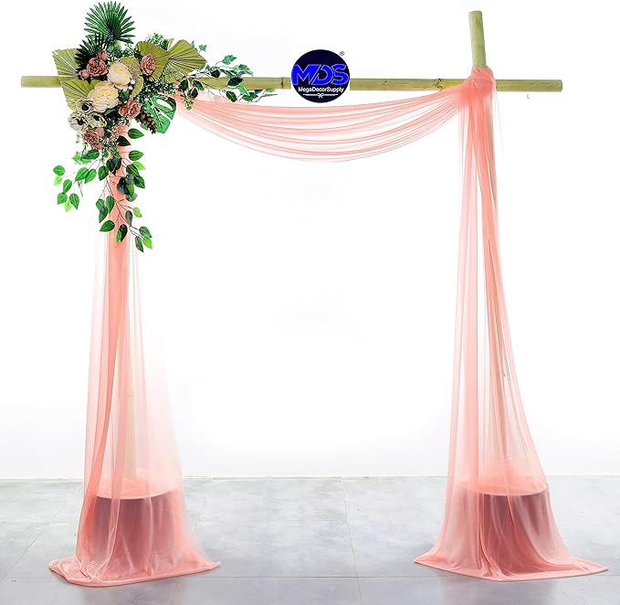 MDS Halloween Chiffon Draping Fabric - 2 Panel, 30" Wide x 40ft Long - Sheer Spooky Arbor & Canopy Drapery for Haunted House Backdrops, Party Ceilings, DIY Costumes & Themed Events - Peach