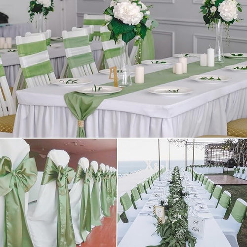 100 PCS Satin Chair Sashes Decorative Bow Chair Sashes Ties Back Ribbon Bows Chairs Cover Band for Wedding Party Ceremony Reception Events Banquet Restaurant Home Kitchen Decor(7x108inch,Sage Green)