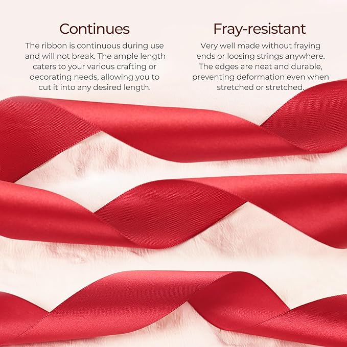 Scarlet Red Satin Ribbon 1/4 inch X Continuous 50 Yards, Single Face Polyester Ribbon Perfect for Gift Wrapping, Flower Bouquet, Wedding Decor, Crafts, Bow Making, Sewing and More