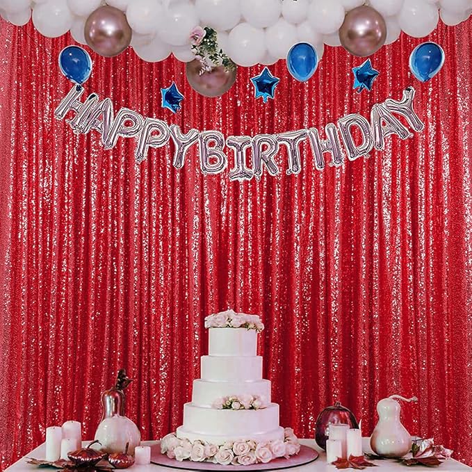 Red Sequin Backdrop Curtain 4FTX8FT 2 Panels Sparkly Backdrop Drapes Glitter Fabric Backdrop for Birthday Wall Decoration