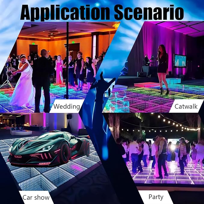 Dance Floor Stage Lights Tempered Glass Infinity Mirror Panel 3D Effect Led Dance Floor for Wedding Party Customizable (3D-Magnetic, 36PCS(9.8FTX9.8FT))
