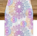 Oriental Mandala Table Runner, Traditional Bohemian Gradiently Purple Pink Blue Mandala Flower Table Runner for Farmhouse Cottage Kitchen Dining Table Decor, 13x120inch