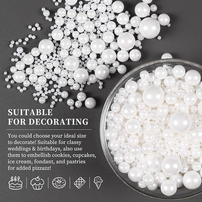 Edible Pearls for Cake Decorating, White Sprinkles, White Pearl Sprinkles for Cookies, Macaron, Cake, and Chocolate, Perfect for Weddings, Holidays, and Easter.120g(4.23oz)