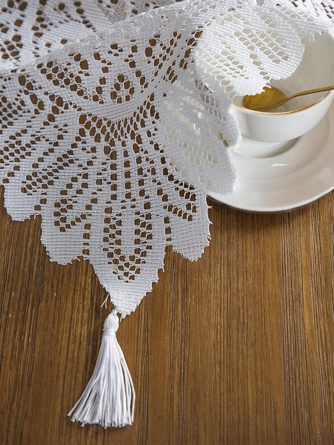 Jayla White Lace Table Runners, Elegant Vintage Lace Table Runner, Wedding Lace Decor with Floral Embroidery,Tea Party Decor, 13x45 Inch