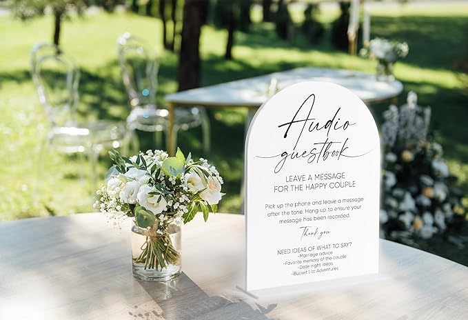 Audio Guest Book Sign, White Arch Acrylic Wedding Sign, Audio Guest Book Wedding Phone, Bridal Shower Decor, Engagement Party Decor, Centerpiece Table Decorations Party for Bride and Groom-19