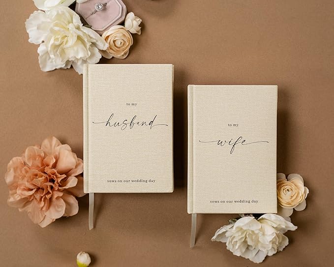 To My Husband/Wife Hardcover Vow Books (Set of 2) - 5.75 x 5 Minimalist Pocket Sized Black Embossed Wedding Ceremony Vow Renewal Speech Notebook