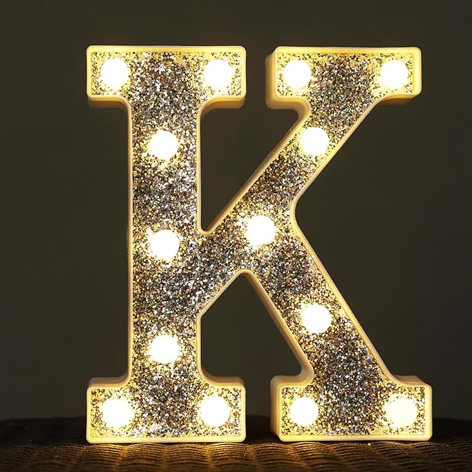 NW LIGHT Light Up Marquee Letter K for Table Decorations, Glitter Alphabet Signs for Prom, Events, or Engagement Party Decor