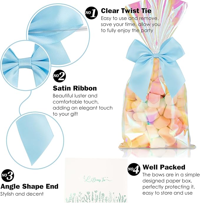 4.5" Satin Ribbon Blue Bows for Gift Wrapping, Twist Tie Bows, Cute Bows for Crafts, Party Favors, Premade Bows Pre-Tied Decorative Bows for Flower Bouquets Candy Apple Bows-24 Counts