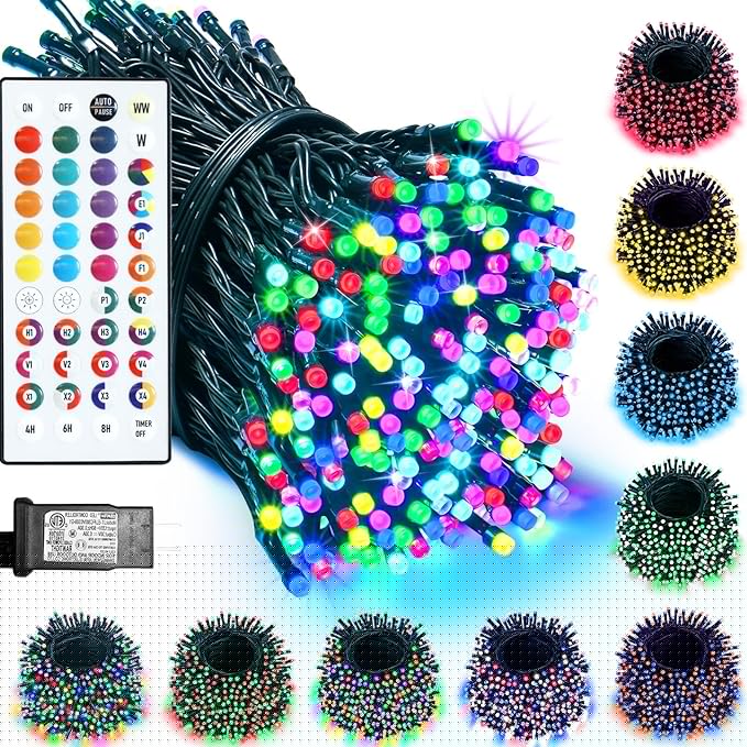 35 Colors Changing Christmas Lights, 98FT 300 LED String Lights Green Wire with Remote, Waterproof Twinkle Light for Halloween Xmas Tree Holiday Party Indoor Outdoor Decorations