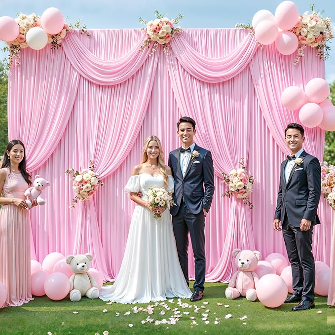 40ft x 12ft Light Pink Backdrop Curtains Wrinkle Free Backdrop Curtain for Wedding Parties Pink Fabric Backdrops Drapes Back Drop Cloth Bridal Shower Stage Curtains Wedding Decorations for Reception